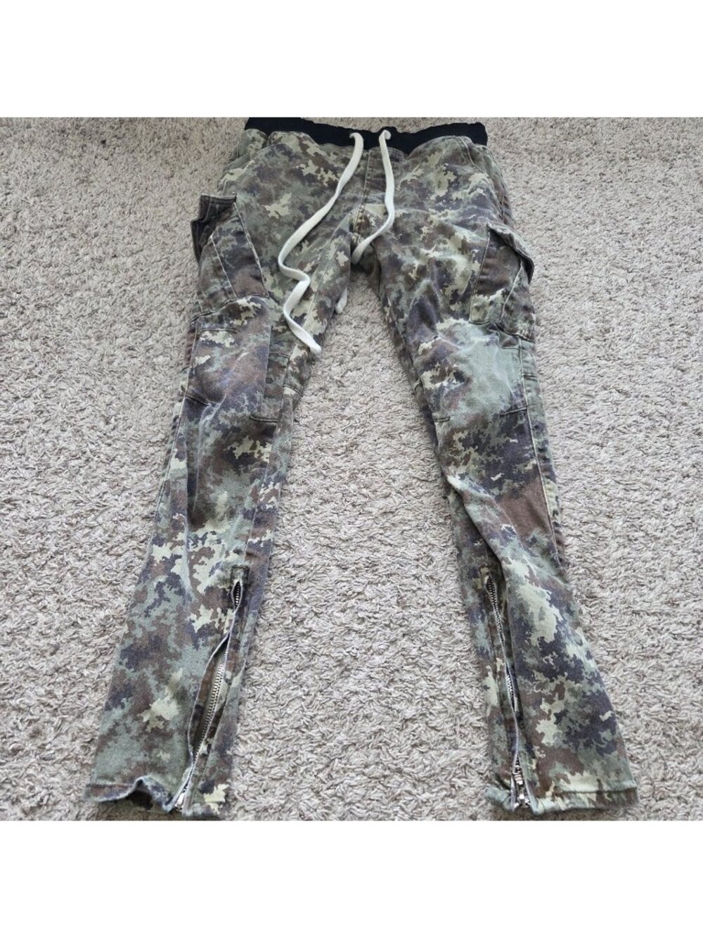 mnml Cargo Pants Mens Small Multicolor Camouflage Cotton Ankle Zip Drawstring